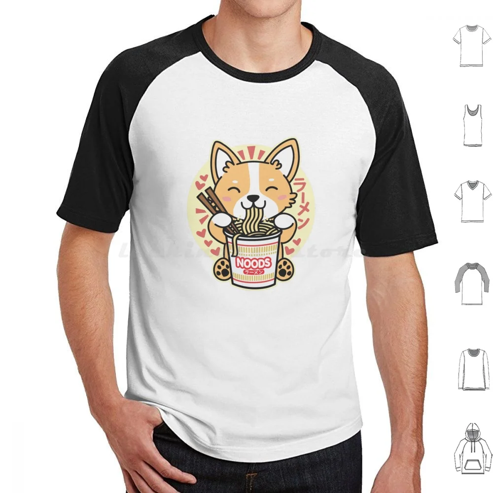 Corgi Eating Instant Noodles In A Cup T Shirt Big Size 100% Cotton Ramen Corgi Funny Humor Instant Noodles Noodles Cute Kawaii