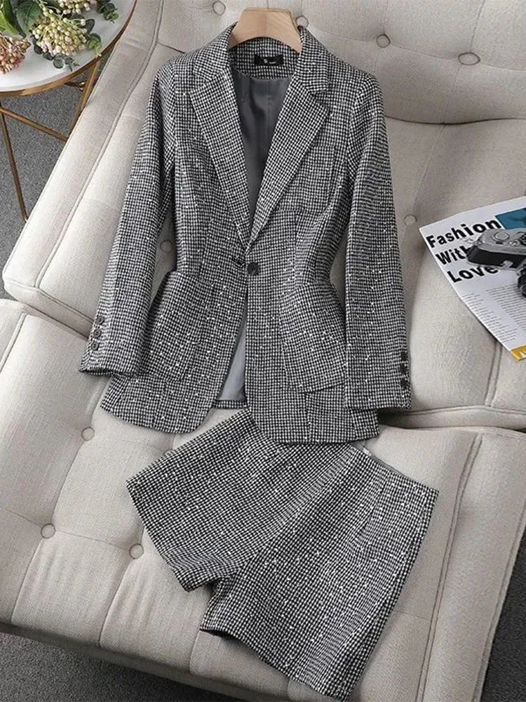 

Women Lattice Vintage Blazers Shorts Two-piece Suit 2024 New Spring Autumn High Waist Mini Casual Shorts Two Piece Set For Women