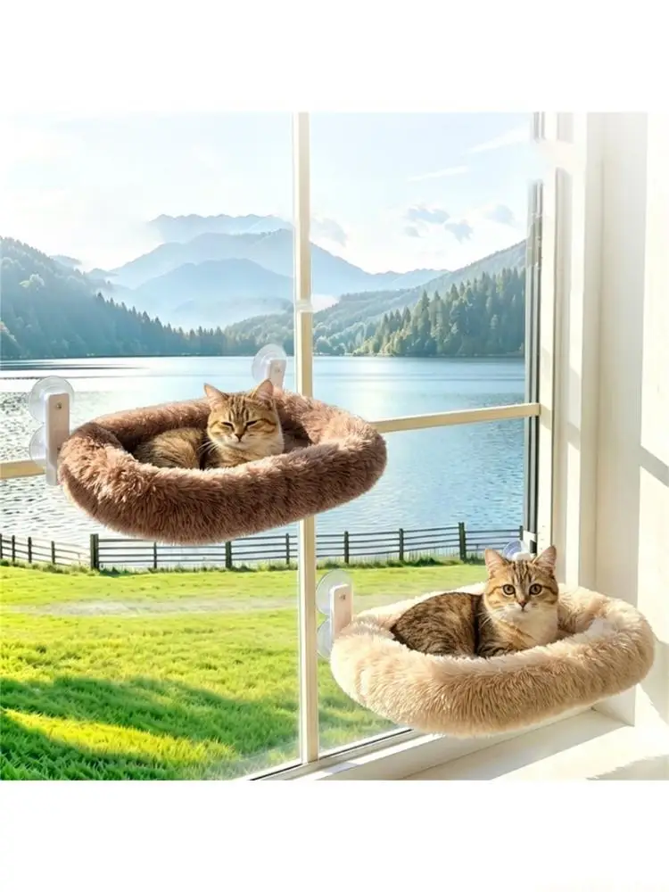 QX2E Soft Hanging Cats Hammock Sunbath Bed With Secure Suction Cup Mounted Space Saving Window Perch For Pet Cats Resting