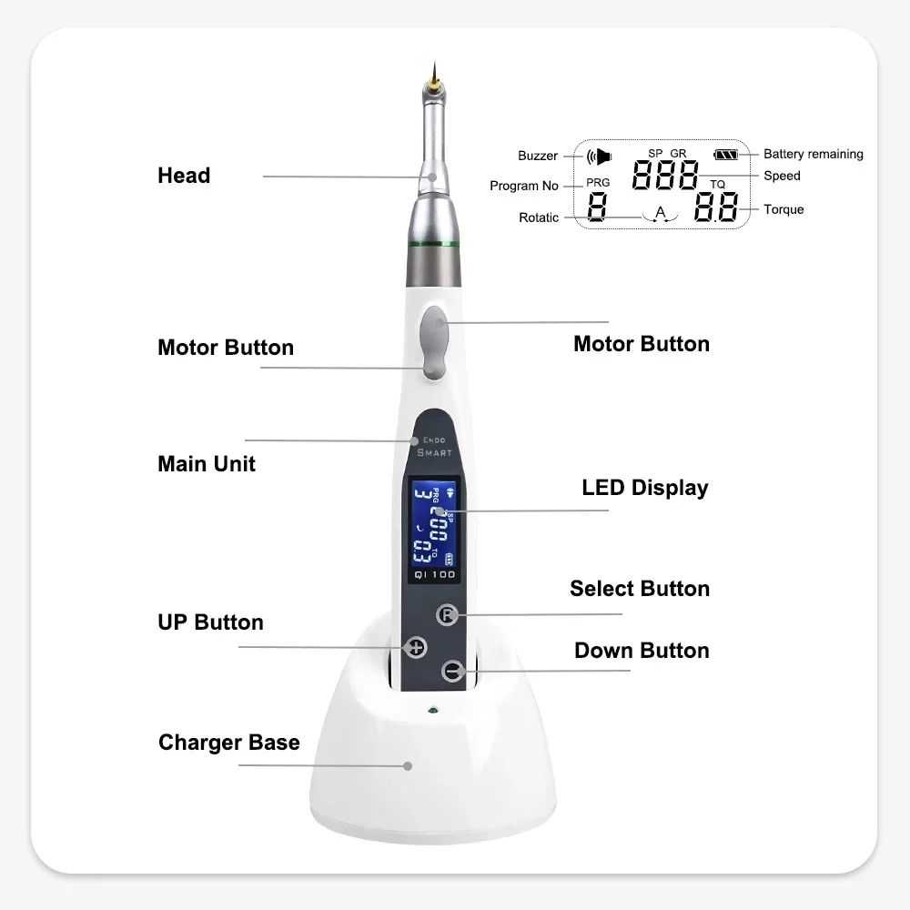 Motor endo dental sem fio 16:1, equipamento de redução dentária, endo com luz led, motor importado, instrumento de canal radicular, pontas de dentista