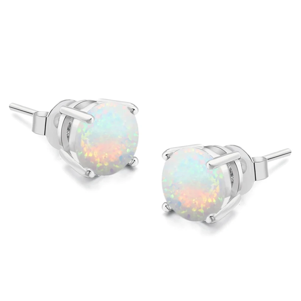 Simple Women's Stud Earrings With Opal Stone 4 Claw Silver Color Accessories Piercing Fahion Jewelry Trend 2024 Girl Gift E316