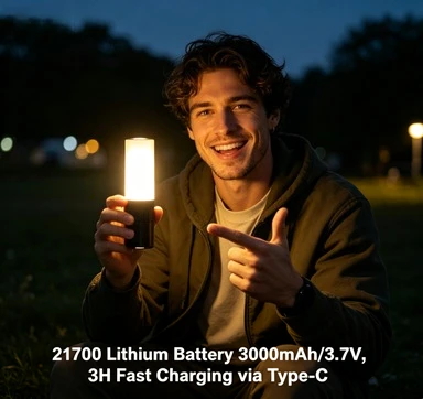 

Outdoor LED Torch, Type-C Fast Charging, SOS Light with 21700 Battery 2-in-1 Flashlight & Camping Lamp