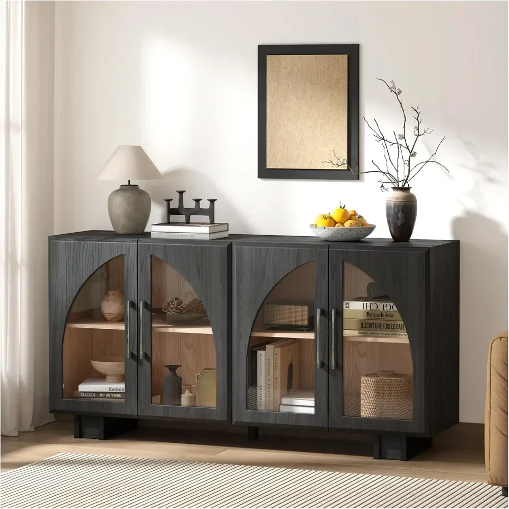 

Modern Accent Cabinet with Glass Doors, 63‘’ Large Sideboard Buffet Cabinet with Storage,Arched Cabinet with Adjustable Shelves