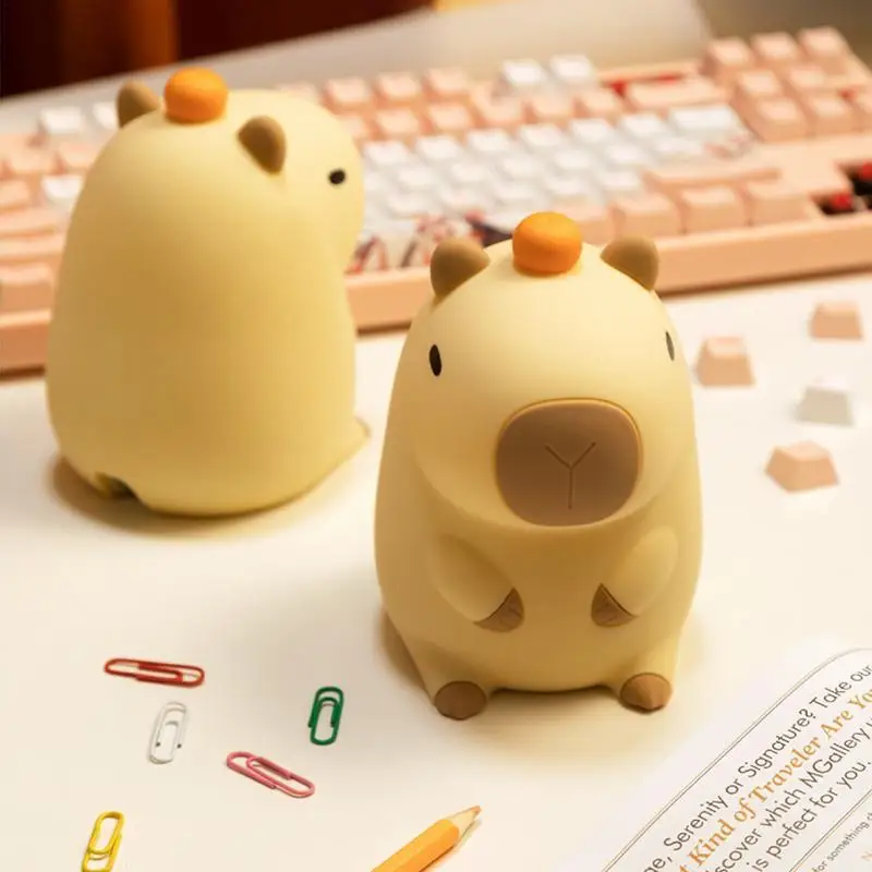 Cute capybara table lamp children's silicone night light USB rechargeable adjustable brightness home bedroom decoration