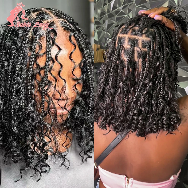 Synthetic Short Boho Braided Wigs For Black Women Knotless Box Braid Wig Full Lace Front Wig 12