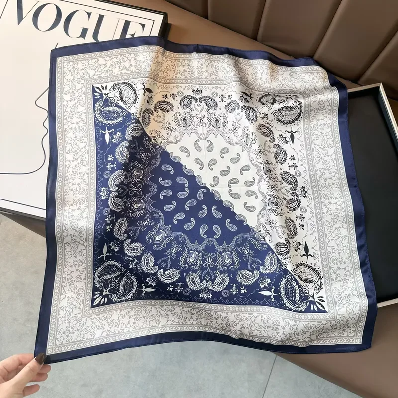 2026 Ethnic Style Cashew Flower Square Scarf Korean Fashion Silk Scarf 53 Mulberry Silk High Sense Decorative Scarf for Women