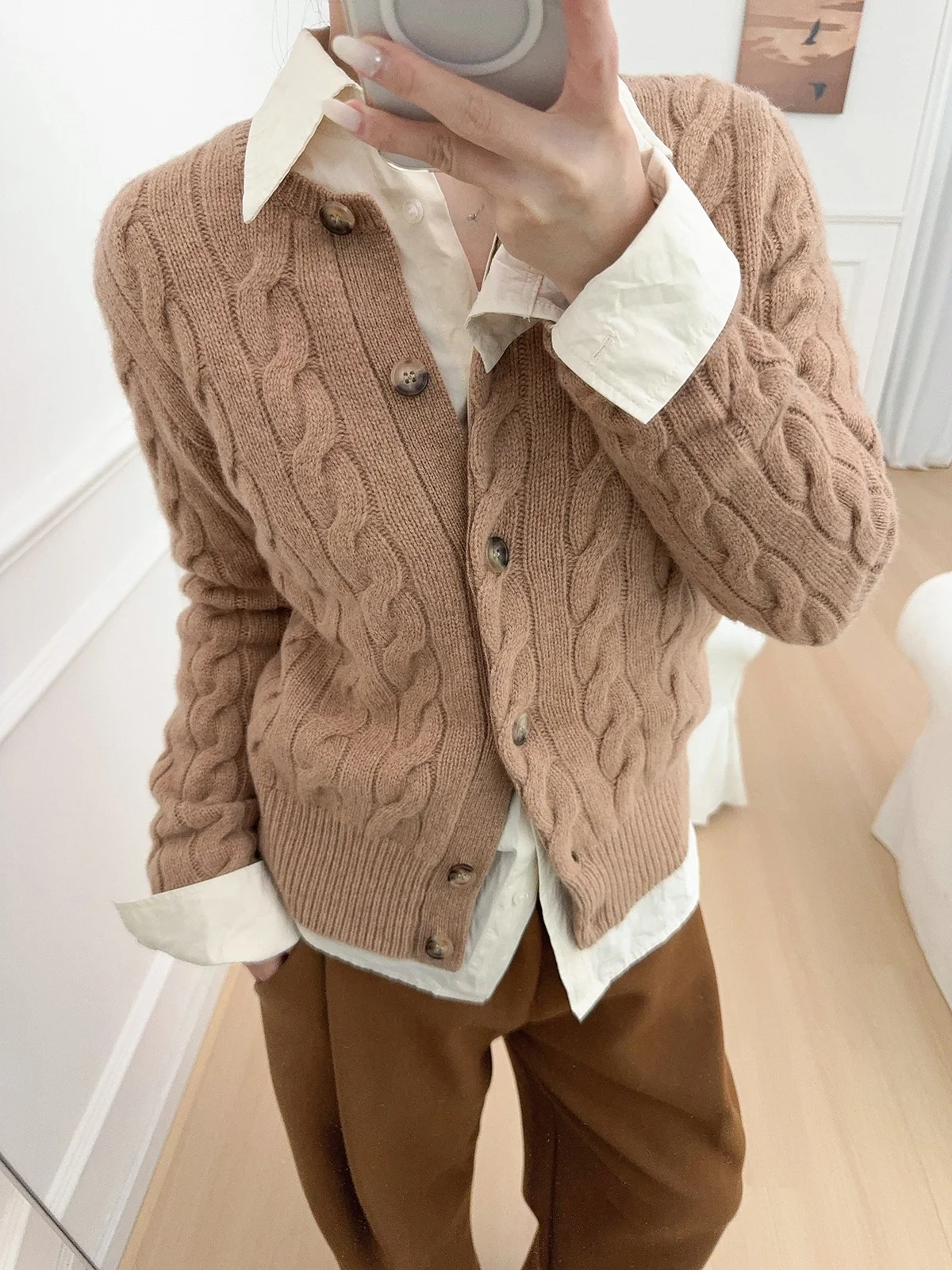 

Осень-зима, новый женский вязаный открытый кардиган, шерстяной круглый ней вышитый витой цветочный дизайн, повседневный свободный крой