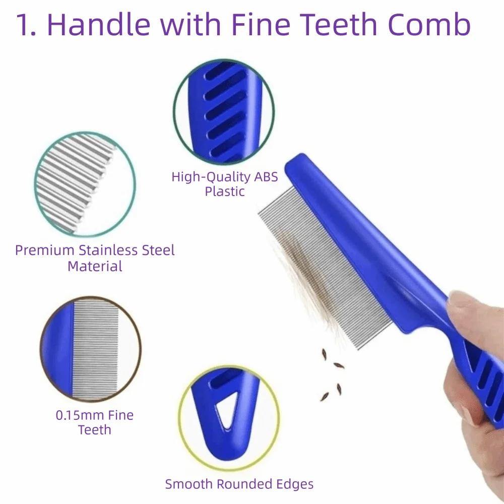 6Pcs/Set ABS Flea Comb Set Fine-tooth Quick Results Lice Comb Kit Dandruff Removal Comb For Small, Medium & Large Pets view 5