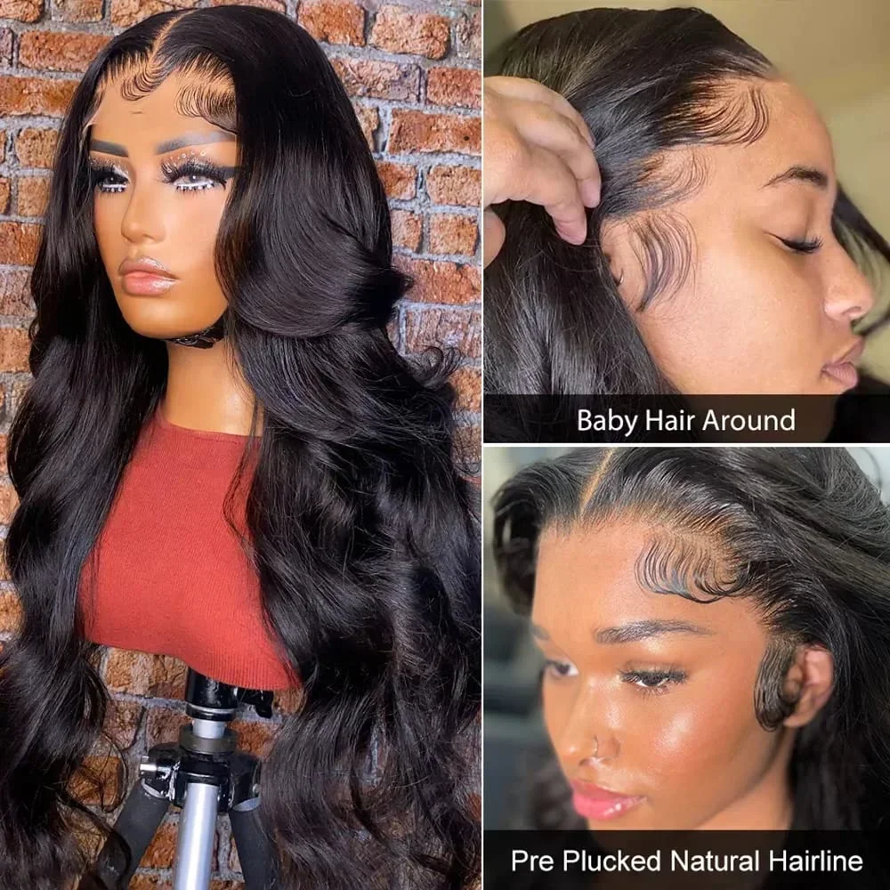 Body Wave 13x6 Lace Frontal Wig Pre Plucked with Baby Hair Natural Hairline Long Wavy Synthetic Lace Front Wigs For Black Women