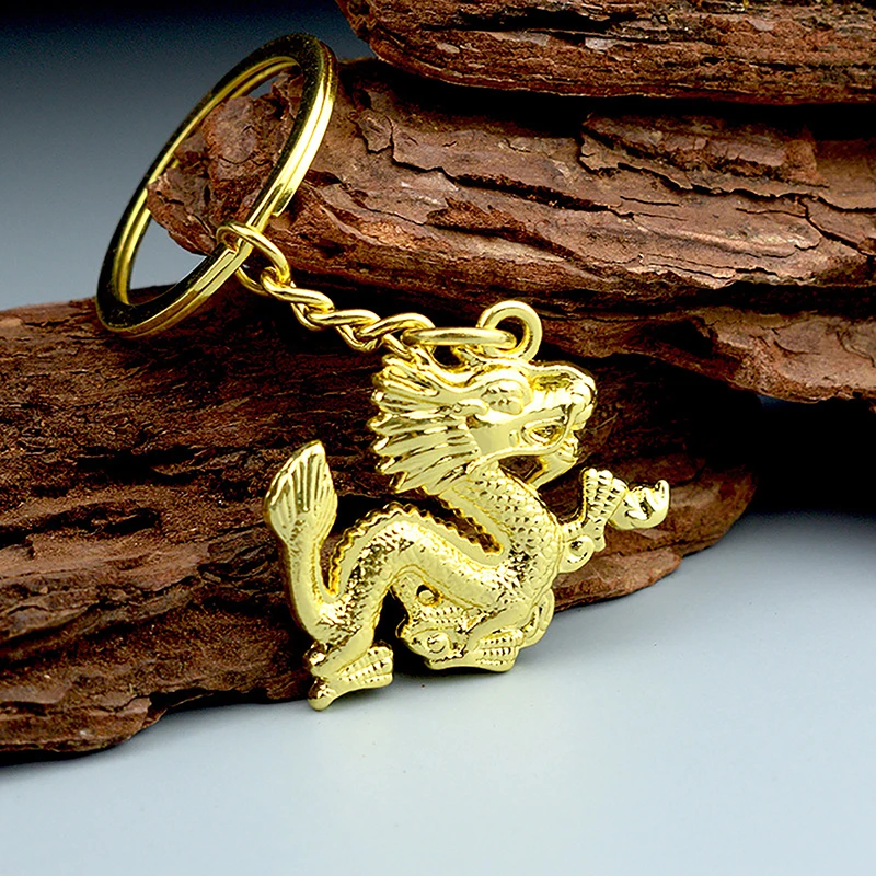 

Zodiac Dragon Animal Keychain Copper Flying Dragon Car Keyring Handmade Craft Hanging Pendant Gift