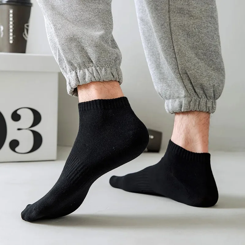 5 Pairs Men Ankle Sports Socks Summer Black White Breathable Low Cut Socks No Show Cotton Soft Athletic Casual Short Socks