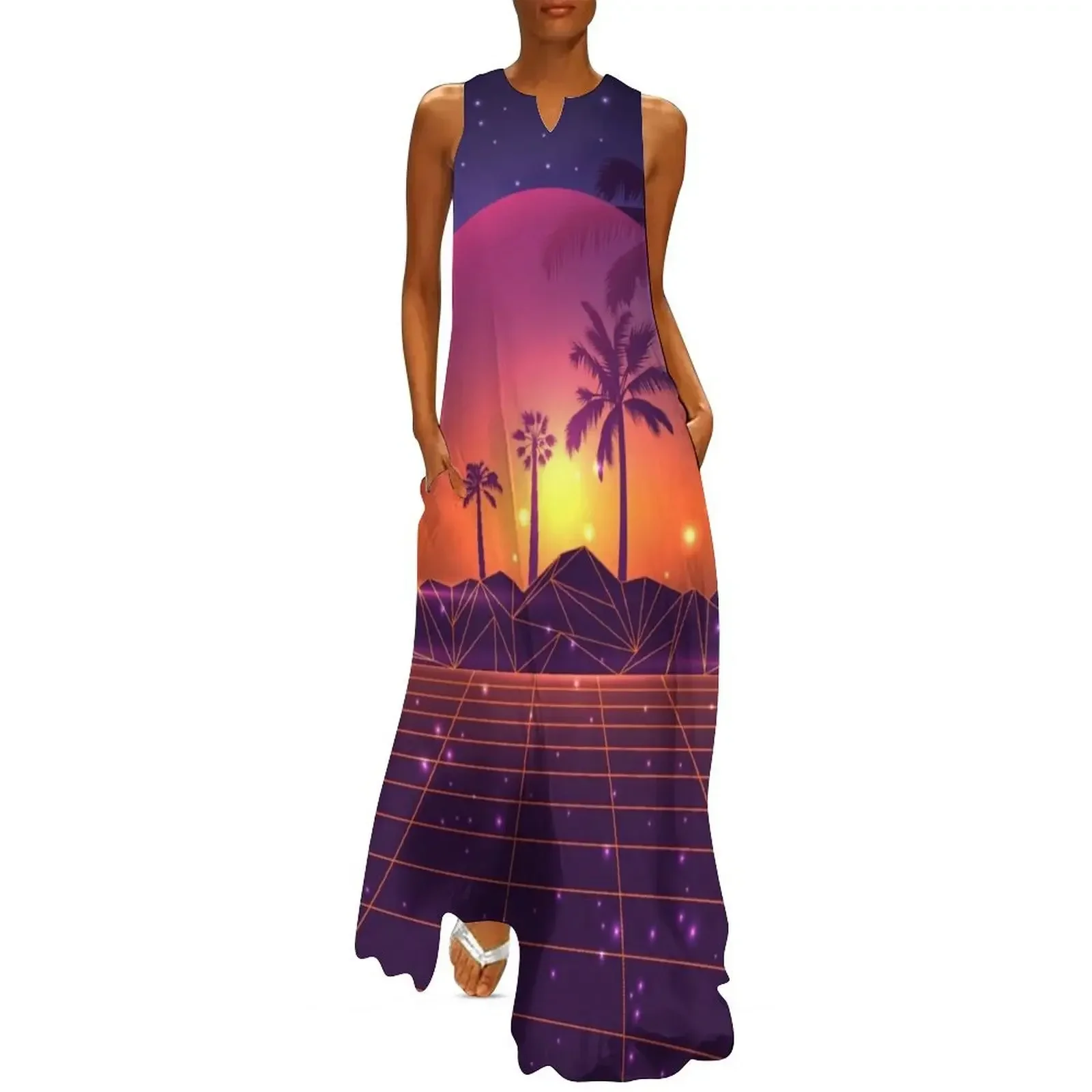 

Sunset Synthwave State of Mind Long Dress Dress vintage fairy dress Women's summer suit Summer skirt