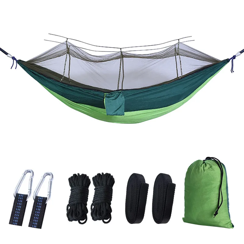 Hamaca portátil ligera para acampar al aire libre, cama colgante de tela de paracaídas de alta resistencia con mosquitera, columpio para dormir de