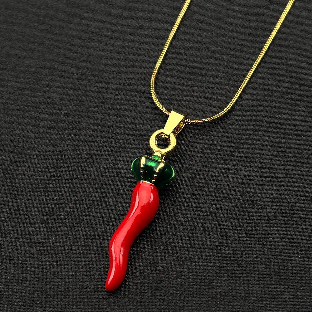 Italian Cornicello Horn Chili Pendant Necklaces Stainless Steel Women Hot Pepper Lucky Amulet Collares Bijoux Jewelry Gifts  ﻿