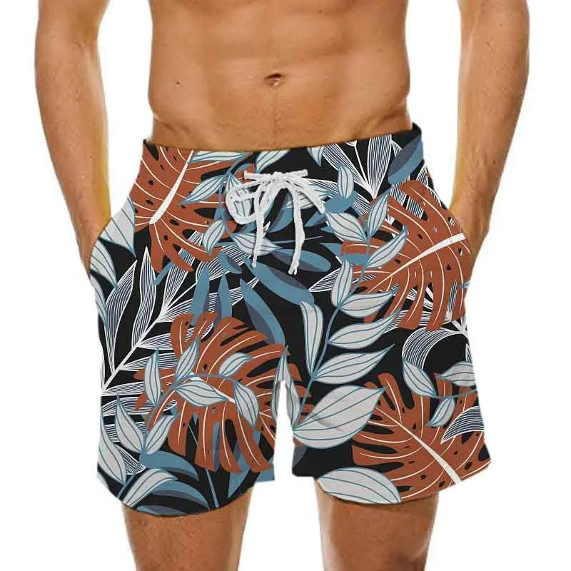 Vegetatieve Bladpatroon Strandshort Heren Kokospalm 3d Bedrukte Zwembroek Zomer Ademende Korte Broek Losse Boardshort