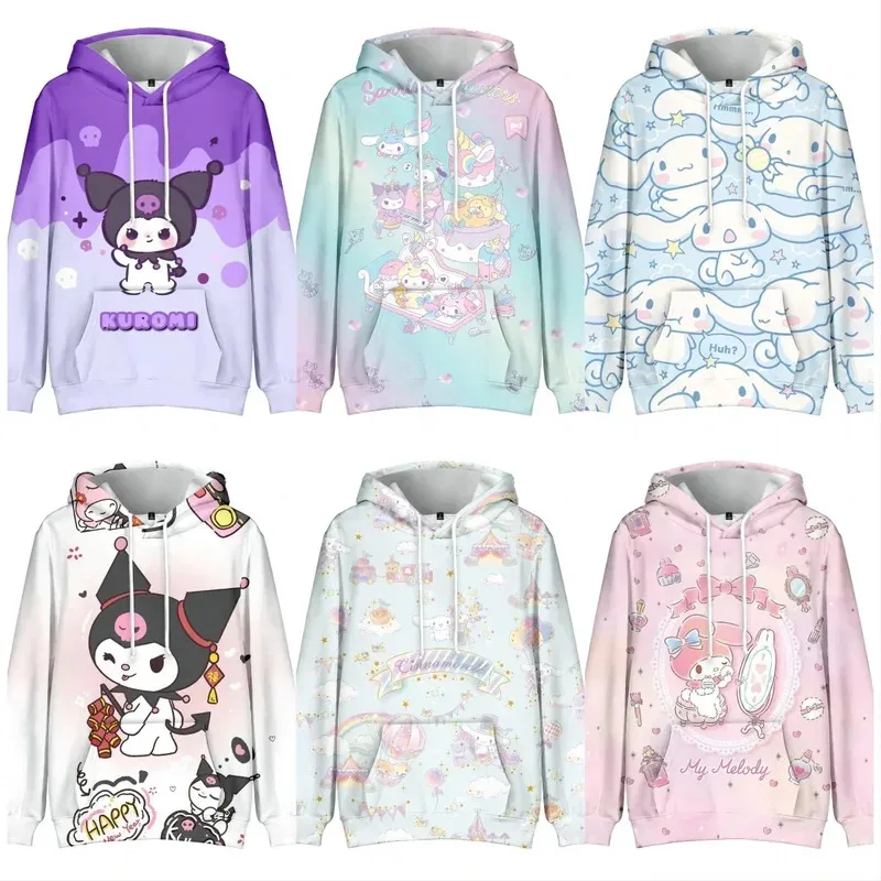 

Sanrio Kuromi Printed Hoodies for Women Y2k Lovely Soft Sweater Koran Style Harajuku Cute Tops Loose Oversize Clothes