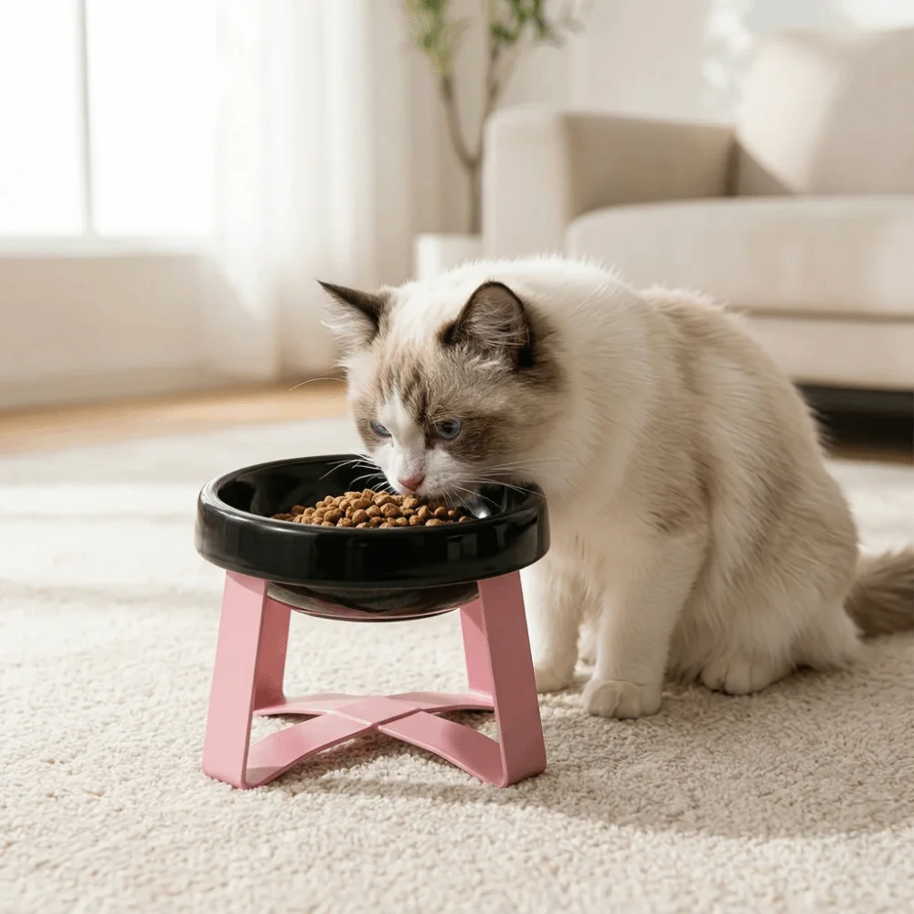 Gamelle surélevée grand diamètre pour chat, anti-chute, anti-fuite, protection du cou, anti-étouffement, anti-déversement, gamelle surélevée pour usage extérieur
