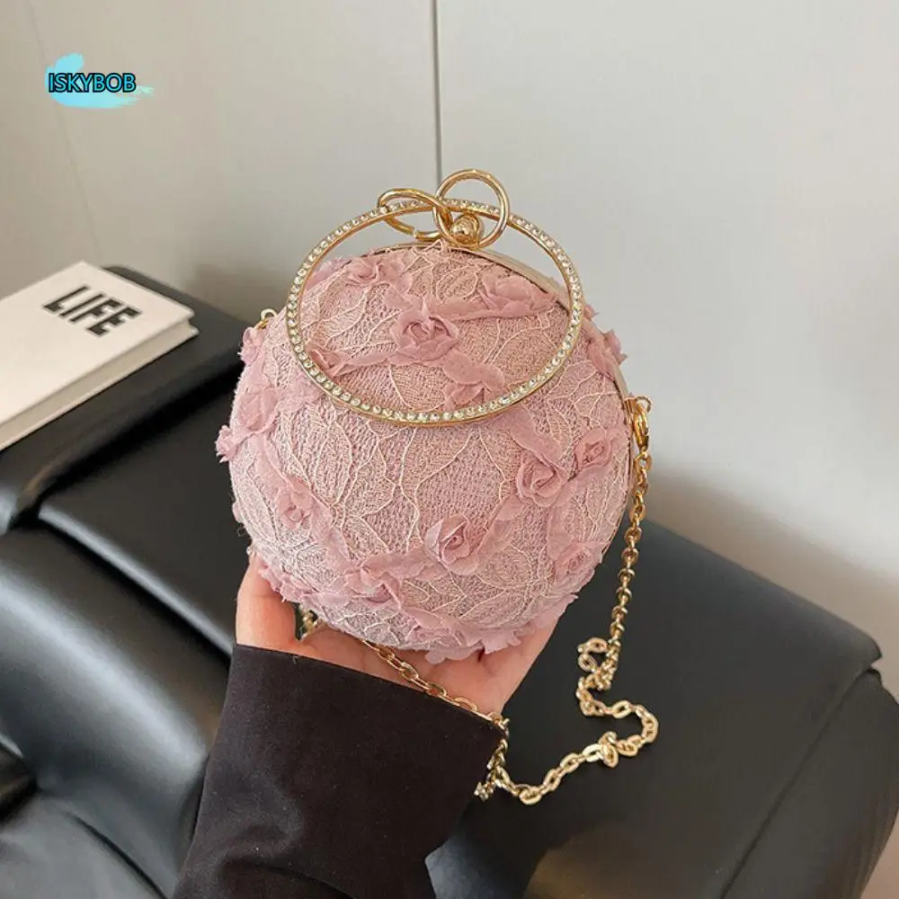 

French Embroidery Evening Banquet Bag Large Capacity Lace Ball Handbag Shoulder Bag Crossbody Bag Clutch Purse Wedding