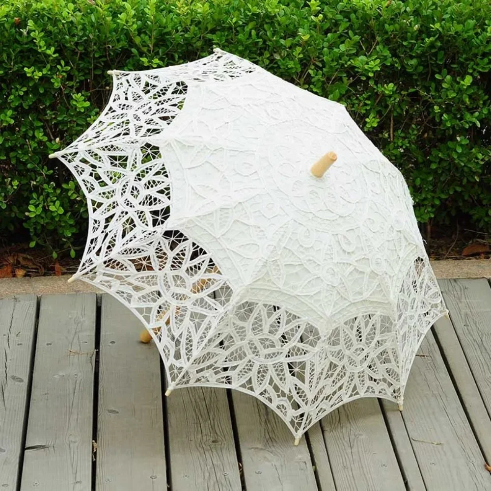 Vintage White Lace Bridal Umbrellas for Bridesmaid Photo Parasol Umbrella Tea Party Decor Props for Wedding sombrillas de encaje