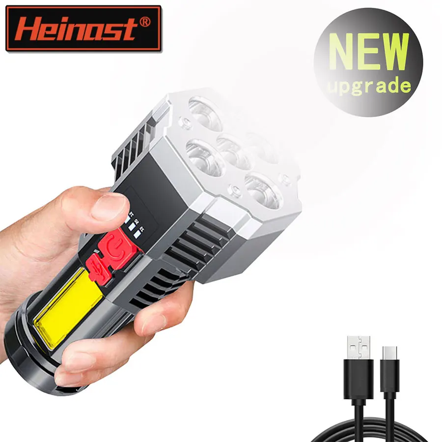 Linternas Led de alta potencia de 5 LED, foco recargable para acampar con luz lateral, 3 modos de iluminación para acampar, aventura al aire libre