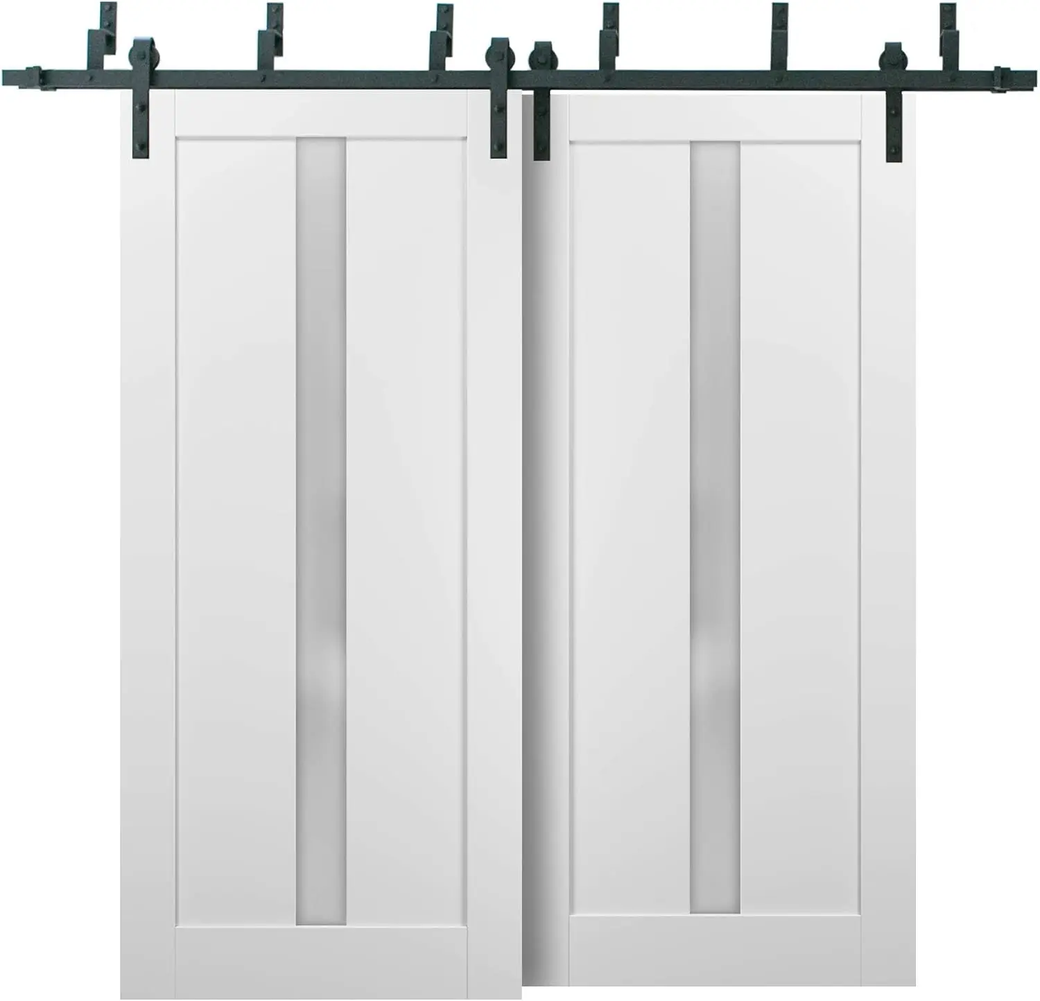 Sartodoors - Barn Bypass Doors 36 X 96 With 6.6Ft Hardware | Quadro 4112 White Silk With Frosted Opaque Glass | Sturdy Heavy