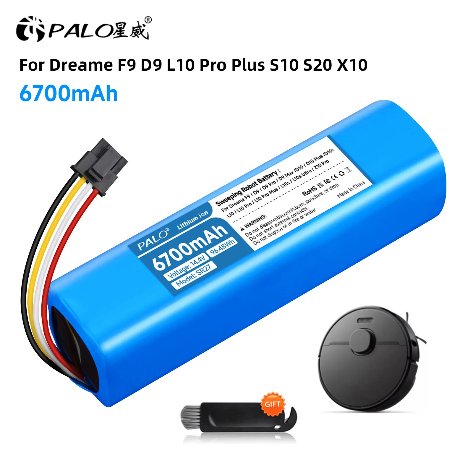6700mAh P2008-4S2P-MMBK Replacement Battery for Dreame F9 D9 L10 Pro Plus S10 S20 S30 X10+ X20+ X30+ Pro Sweeping Mopping Robot