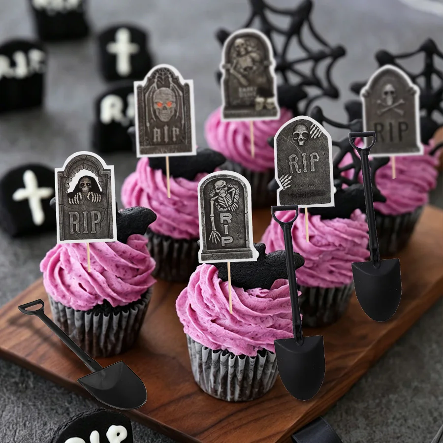 16/32 Stück Halloween Horror Cupcake Topper Grabstein Skelett Kuchen-Dessert-Deko Halloween Geburtstag Party Dekorationszubehör – Detail 2