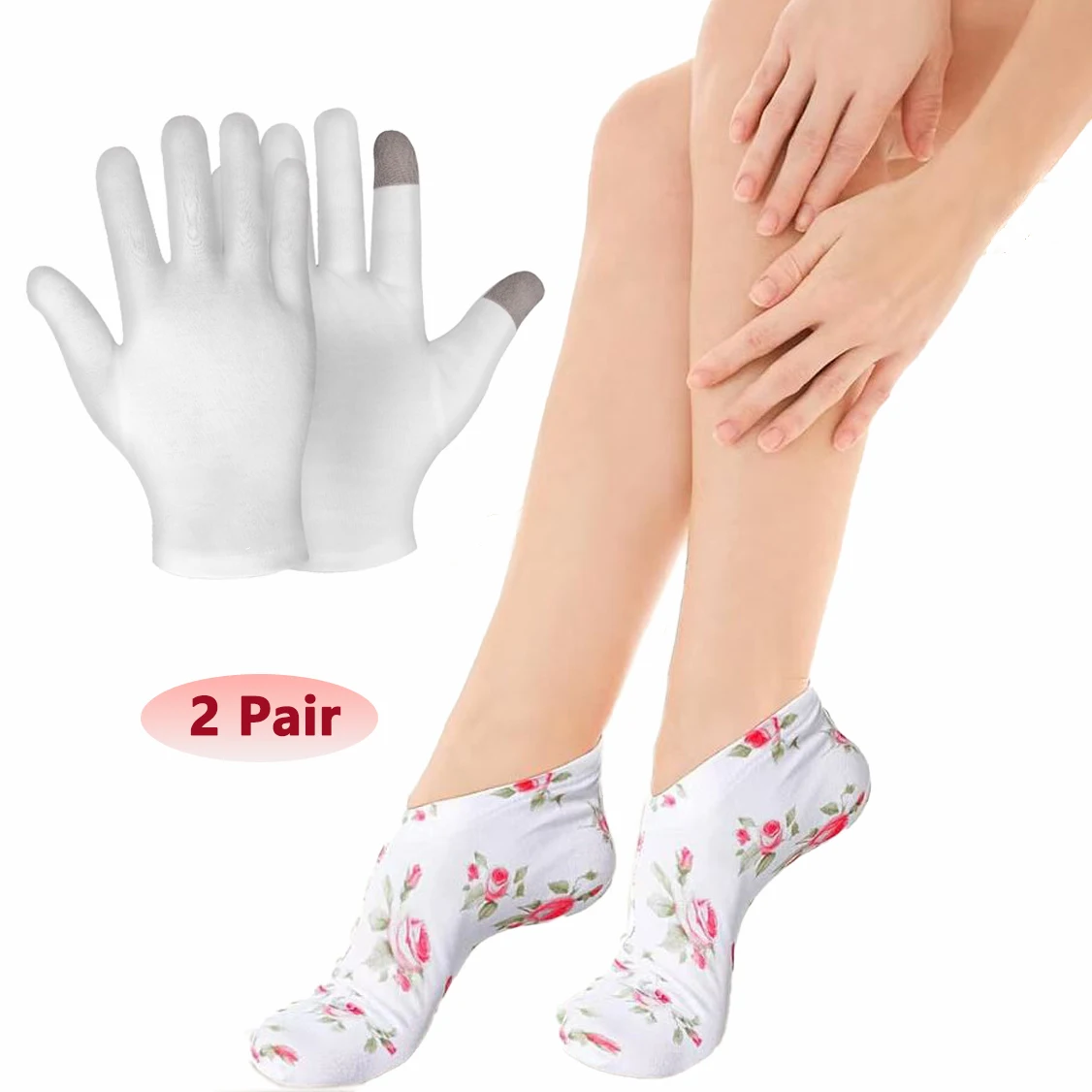 2 Pairs Moisturizing Gloves&Socks for Overnight Bedtime Heal Eczema Sleeping Lotion Hand Spa Treatment,Repair Cracked Dry Skin