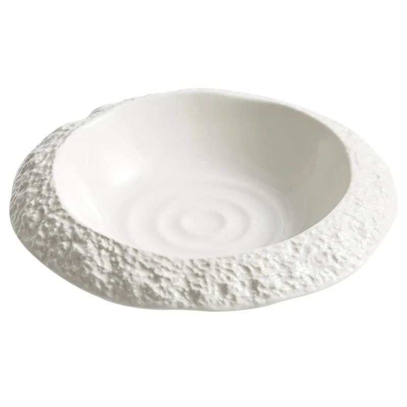 Luxury White Round Rock Ceramic Panel Home Creative Hotel Restaurant Tableware Soup Sustainable Function