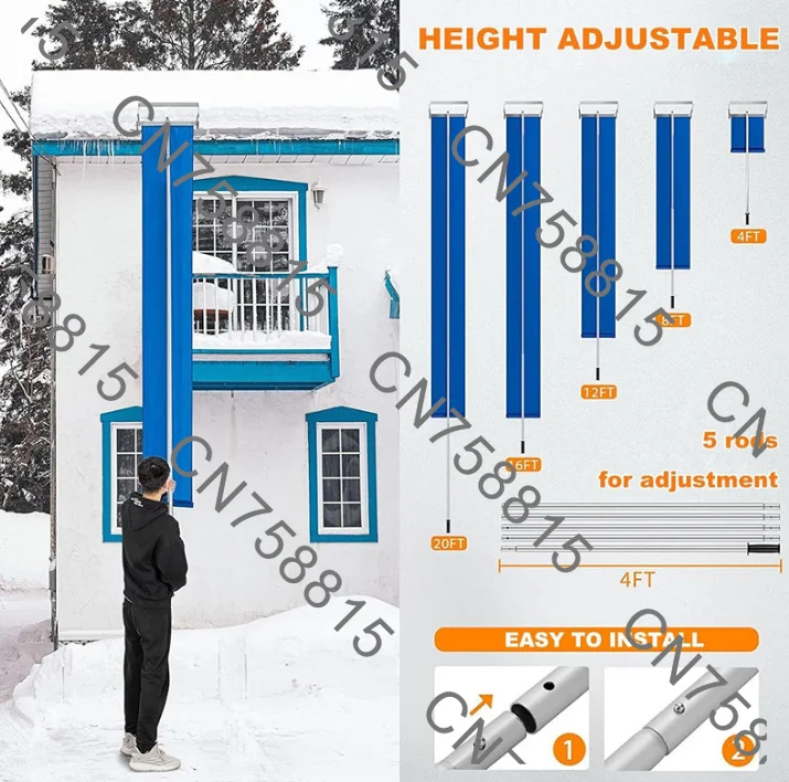 outdoor roof snow removal super long snow removal tool，Snow removal scraper, 30-foot high-quality