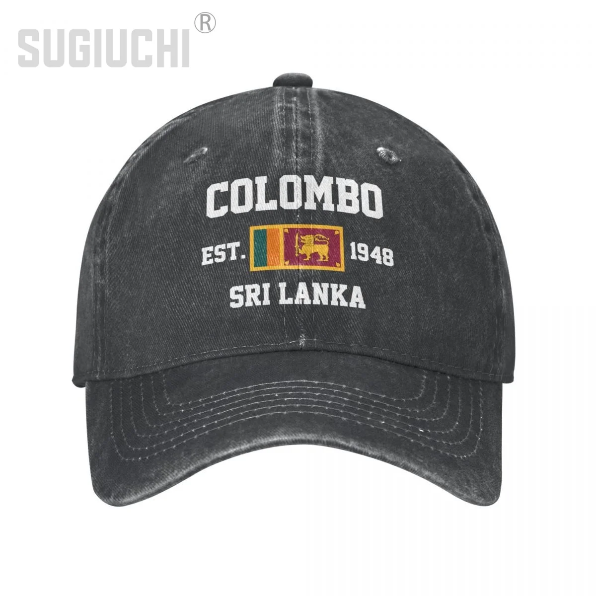 Flag of Sri Lanka EST.1948 Colombo Unisex Adult Charcoal Washed Denim Baseball Cap Men Vintage Cotton Dad Patriotic Trucker Hat