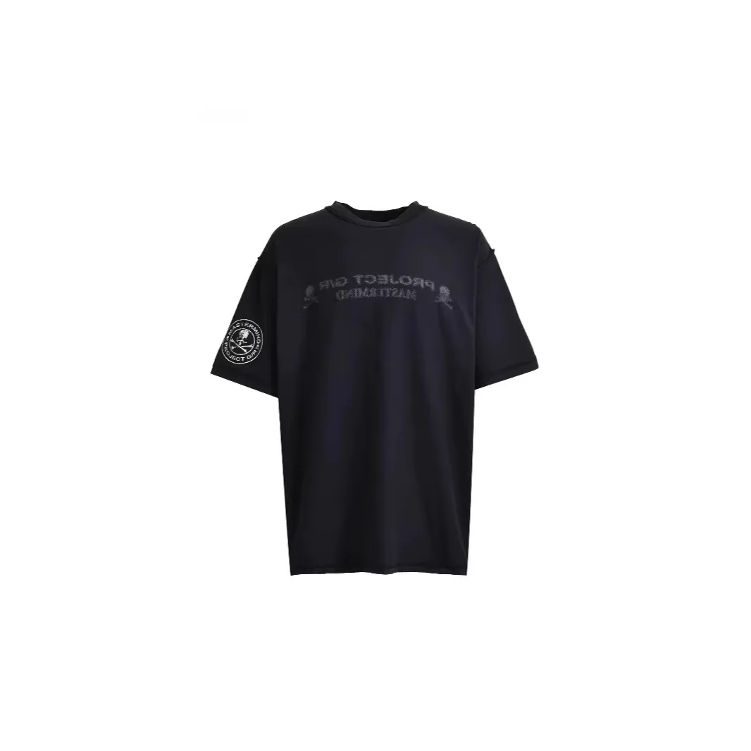 PROJECT G/R Summer Collaboration Skull Letterprint Round-neck Short-sleeved Washed Black Loose T-shirt Grailz Protocol Index
