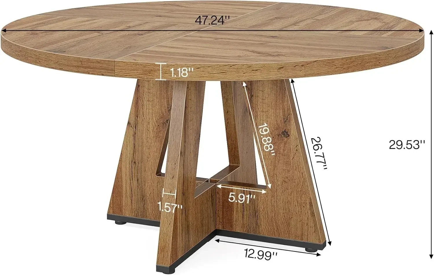 Round Dining Table Wood Kitchen Table for Dining Room Living Room,Farmhouse Dinner Table with Wooden Tabletop , (Only Table)