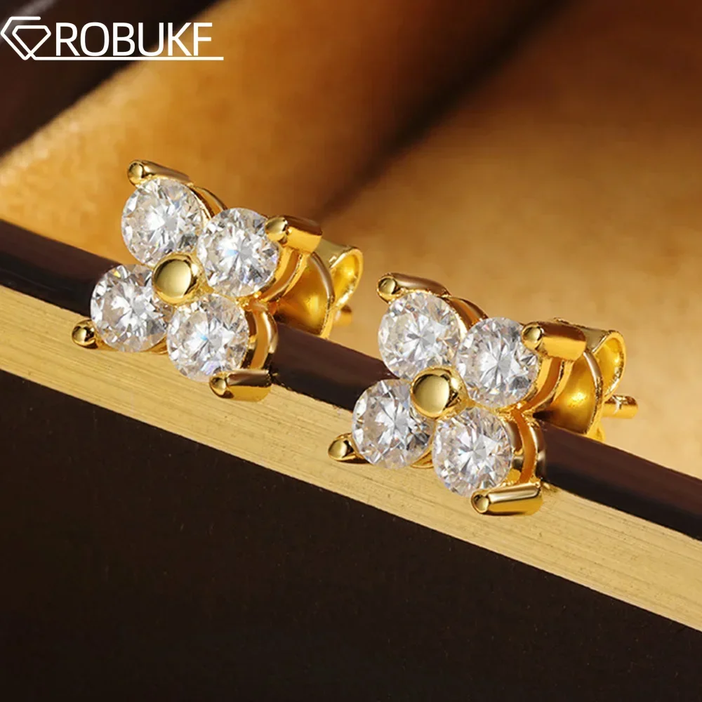 

3mm Test Passed Moissanite Stud Earrings for Women S925 Silver Plated White Gold Four Clover Ear Studs Wedding Party Jewelry GRA