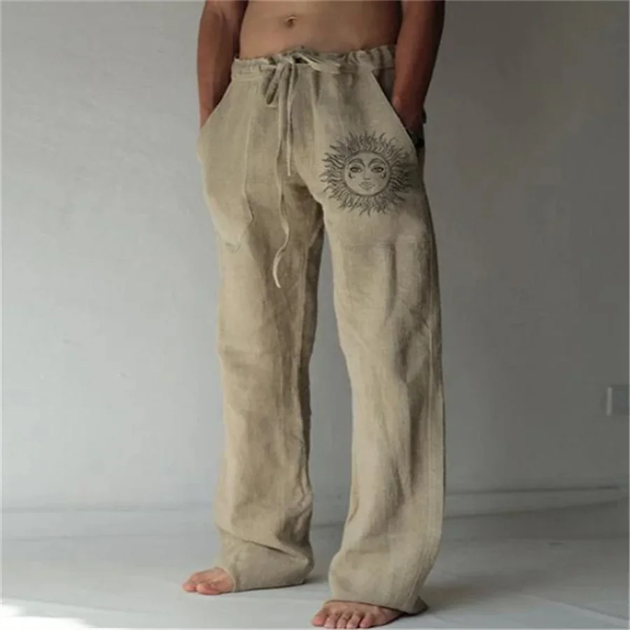 Pantalones anchos medievales de lino para hombre, pantalones piratas de gran tamaño, pantalones de chándal para vacaciones en la playa, pantalones de calle para primavera y verano para hombre