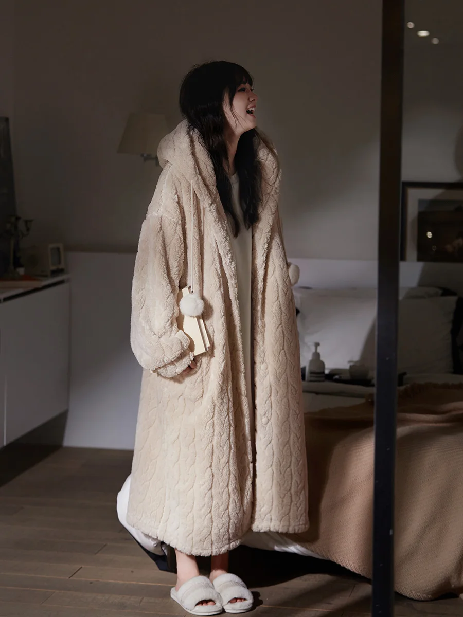 princ-mark-coral-fce-spwear-robe-women's-thiened-long-sle-winter-home-clothes-adorable-hooded-pyjamas-gown
