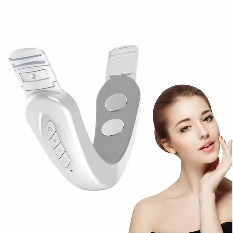 Elektrische faceliftriem, LED-foton-faceliftapparaat, gezichtshuidmassager, elimineert dubbele kin, V-vormige wanglift