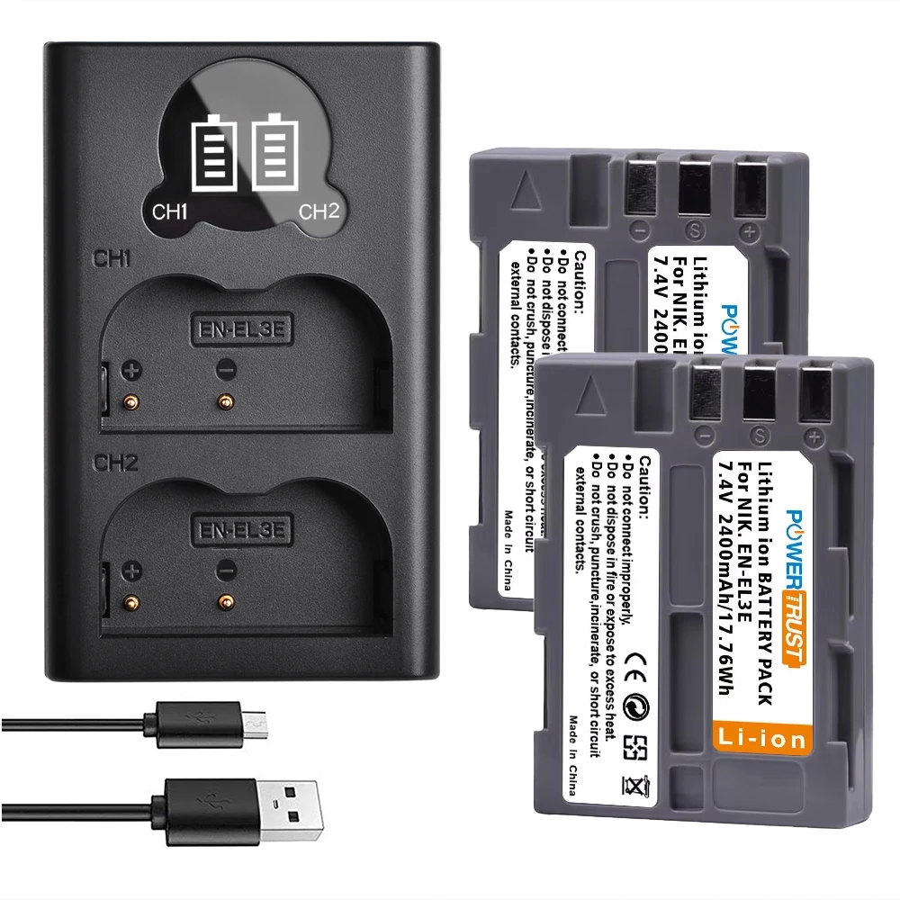 EN-EL3e Battery/ Dual Charger for Nikon D700,D300s,D300,D200,D100,D90,D80,D70S,D70,D50,MH-18,MH18a,MH-19,MB-D200,MB-D10,EN-EL3a