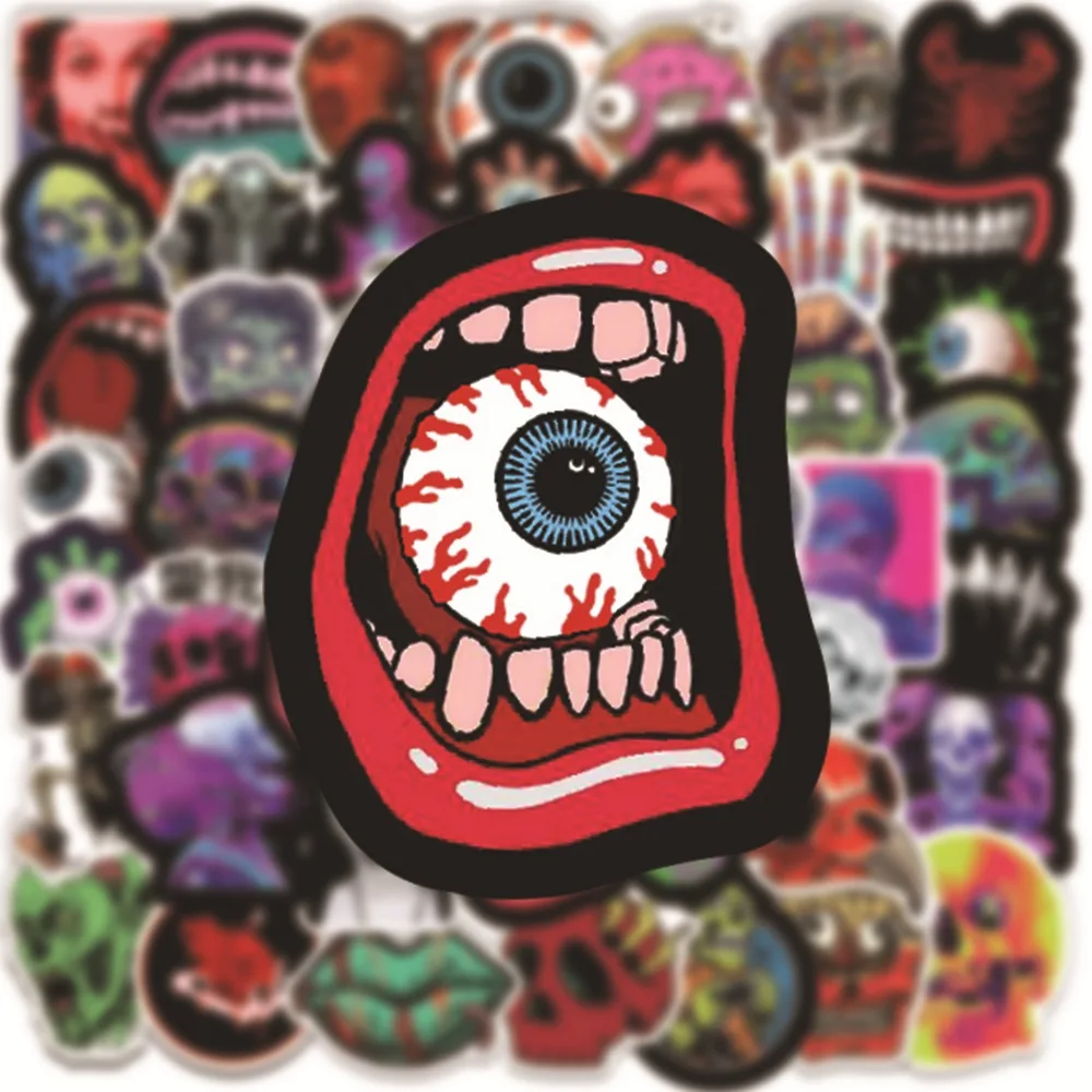 50pcs Horror Skull Ghost Stickers Notebook Fridge Guitar Laptop Car Bike Halloween Home Decal Zombie Monster Sticker Waterproof