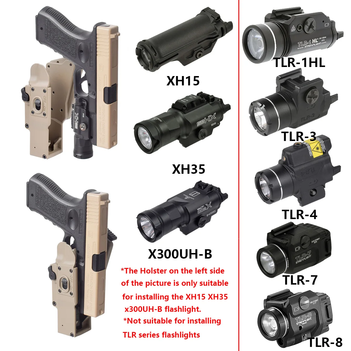 

Universal Holster For Surefire XH15 XH35 X300UH-B Weapons Flashlight TLR TLR-1HL TLR-3 TLR-4 TLR-7 TLR-8 Weapons Scout Light