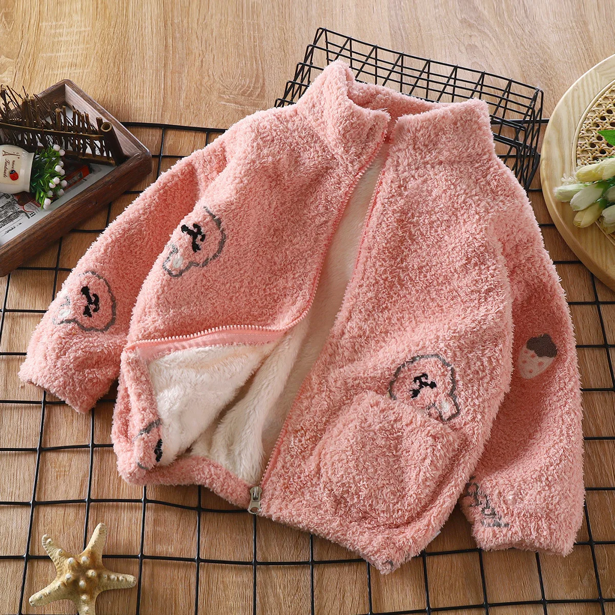 Fleece Thermal Kids Jacket Cute Cartoon Kids Coat Fall Winter Children's Clothes 3