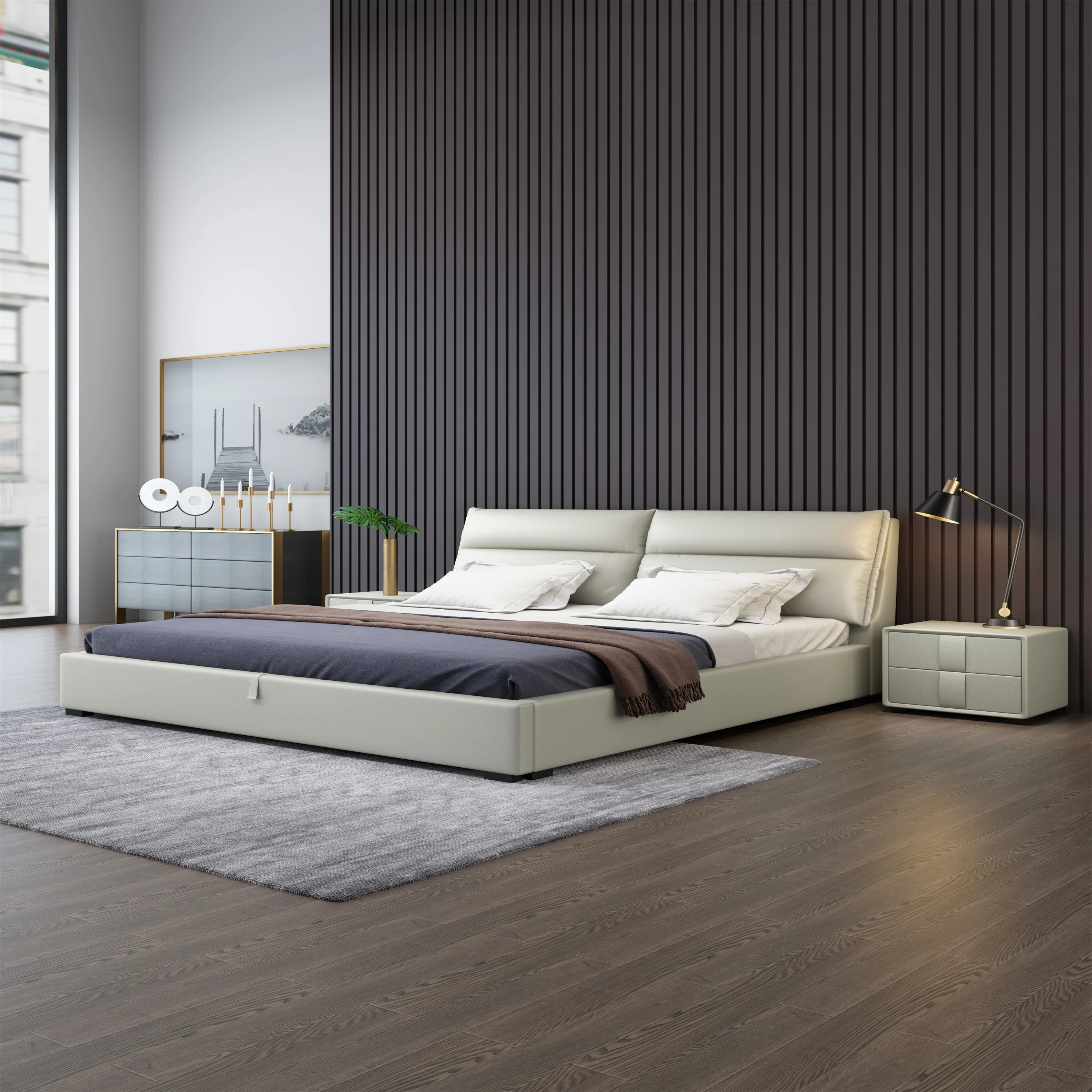 #New Design Beds With Storage Drawers Solid Wood Classic Beds Microfiber Cloth Queen Bed Moderno for Bedroom