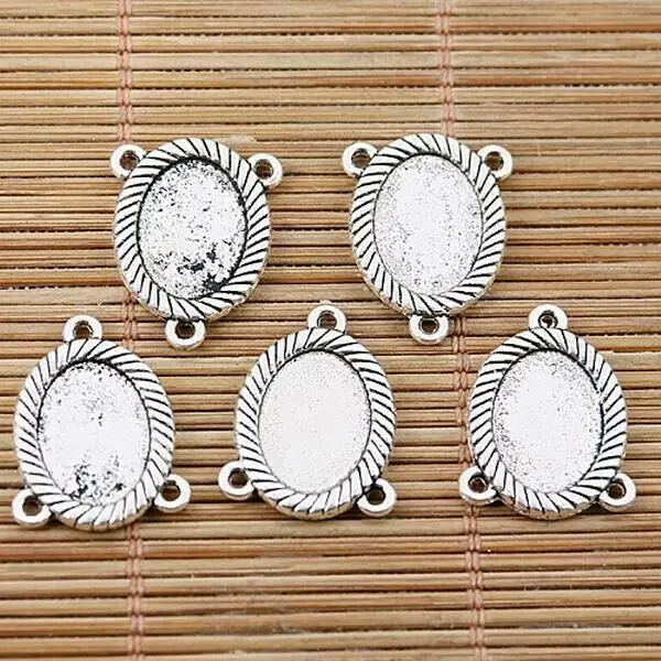 12pcs 17.6*14mm hole 1.5mm,cabochon size:13x9mm tibetan silver tone oval cameo connector EF1516