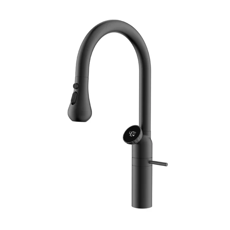 3 Modes Kitchen Faucet Rose Gold 360 Swivel Pull Down Sink Faucets LED Temperature Display High-arc Hot Cold Mixer Tap