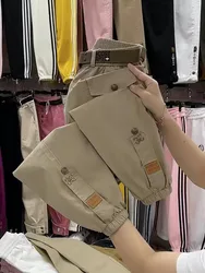 High-quality High Waist Solid Color Cotton Pants Women Fashion 2024 Spring Summer Loose Casual All-Match Harem Pants Trousers
