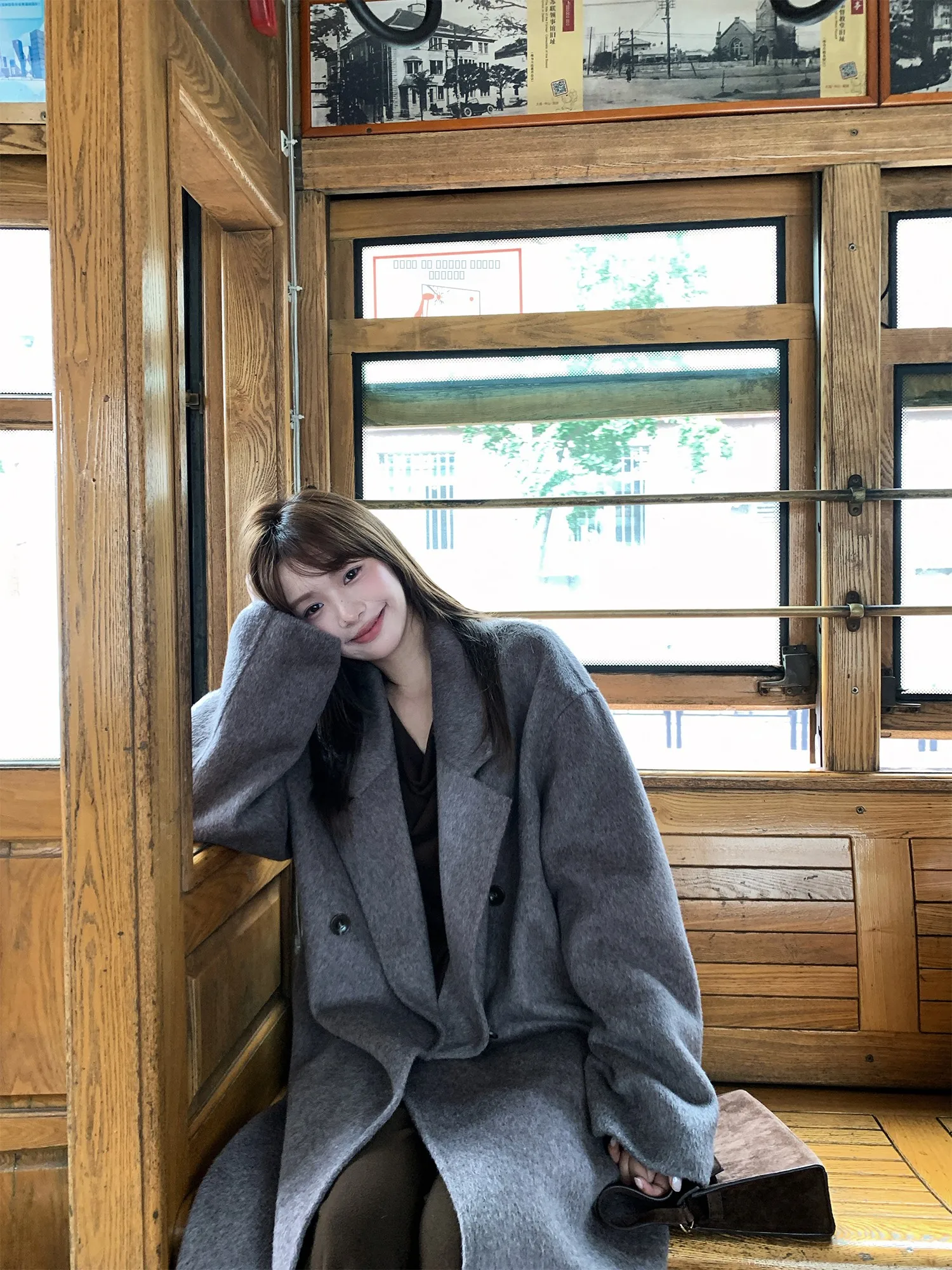 

High-End Camel down Tibetan eep Wool Coat Good Fit Casual Chic Commute Sle Women's Woolen Coat Long Sve Double Breasted