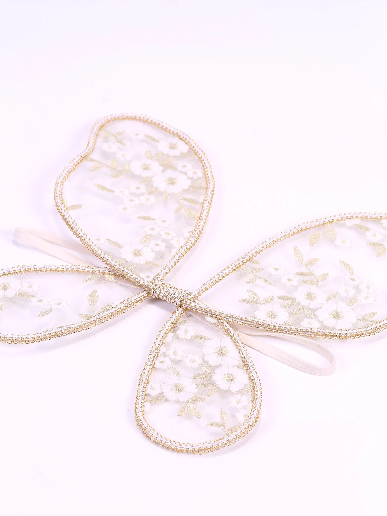 Gold Lace mesh ricamo White Flower Girl Butterfly Wings, regali di compleanno, oggetti di scena per le vacanze, accessori per il gioco (oro)