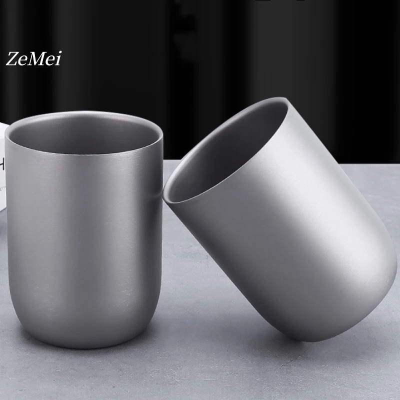 Pure Titanium Double-layer Coffee Mug ,240 ml Home Breakfast Cups, Gray Cold Drink Portable Beer Cup Outdoor Camping Travel Mug