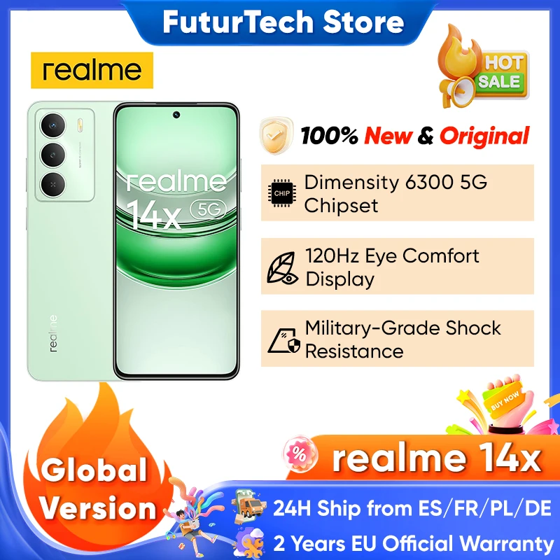 realme 14x Smartphone-Abmessung 5G 5000 mAh Akku '120 Hz Eye Comfort Display 50 MP Al-Kamera 15 Global Charging Version