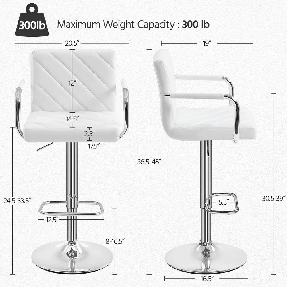 Bar Stools Set of 2, Height Adjustable Swivel Bar Stools, Counter Height Bar Stools for Kitchen Island